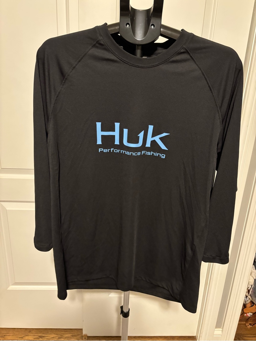 Huk Black Long Sleeve Performance Fishing Tee with Blue Logo